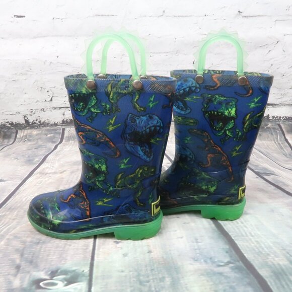 WESTERN CHIEF GREEN & BLUE DINOSAUR LIGHT UP RAIN BOOTS SIZE 8 - Picture 2 of 5